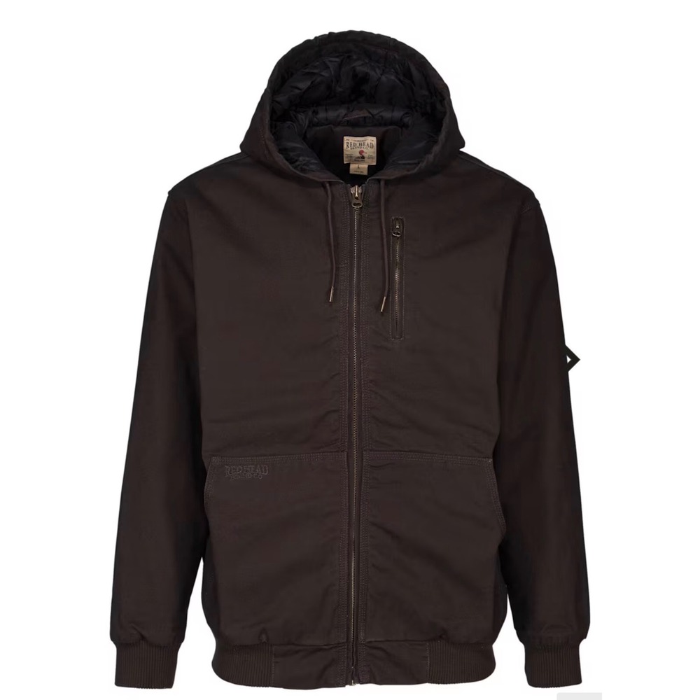 Red Head Brand Co Mens XL Quilted Lined Hooded Work Jacket Brown Cotton Canvas